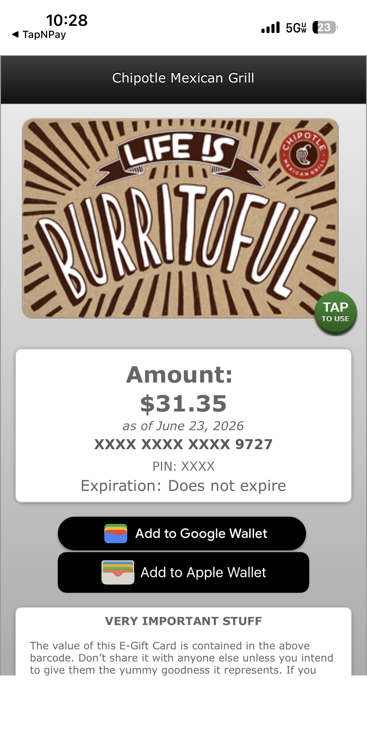 A second digital gift card, issued instantly for the exact amount