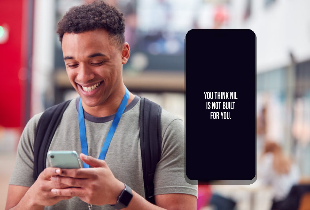A student-athlete watching the TapNPay+ NIL Playbook on his phone