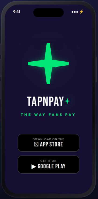 TapNPay+ app download screen, available on the App Store and Google Play