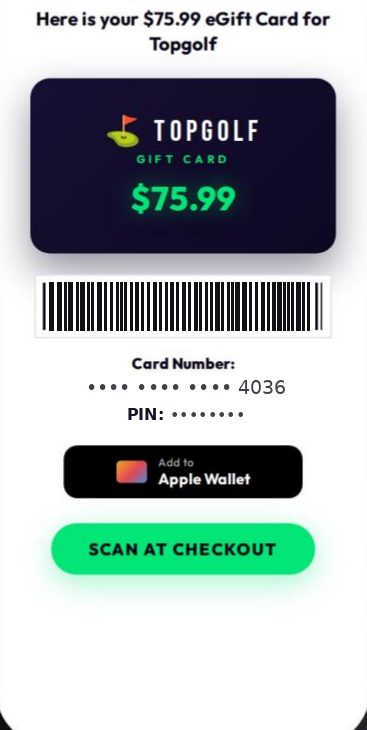 A TapNPay+ gift card ready to scan